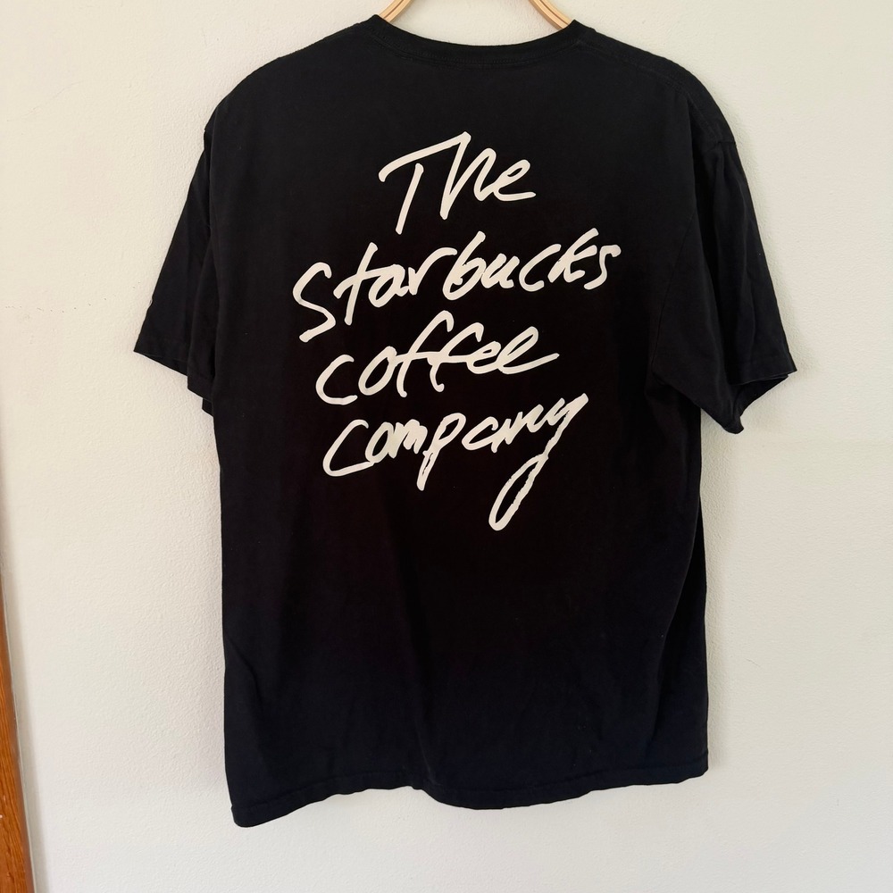 Starbucks Coffee Company Black Graphic T-Shirt 1971 Sleeve Logo Mens Large
